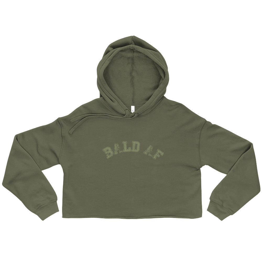 Army Green "Bald AF" Crop Hoodie