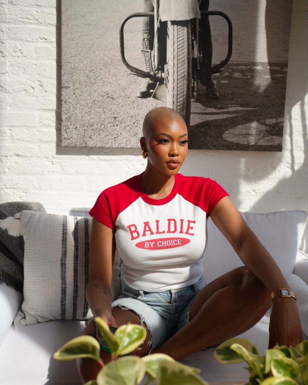 Red/Black Baldie By Choice Baby Tee
