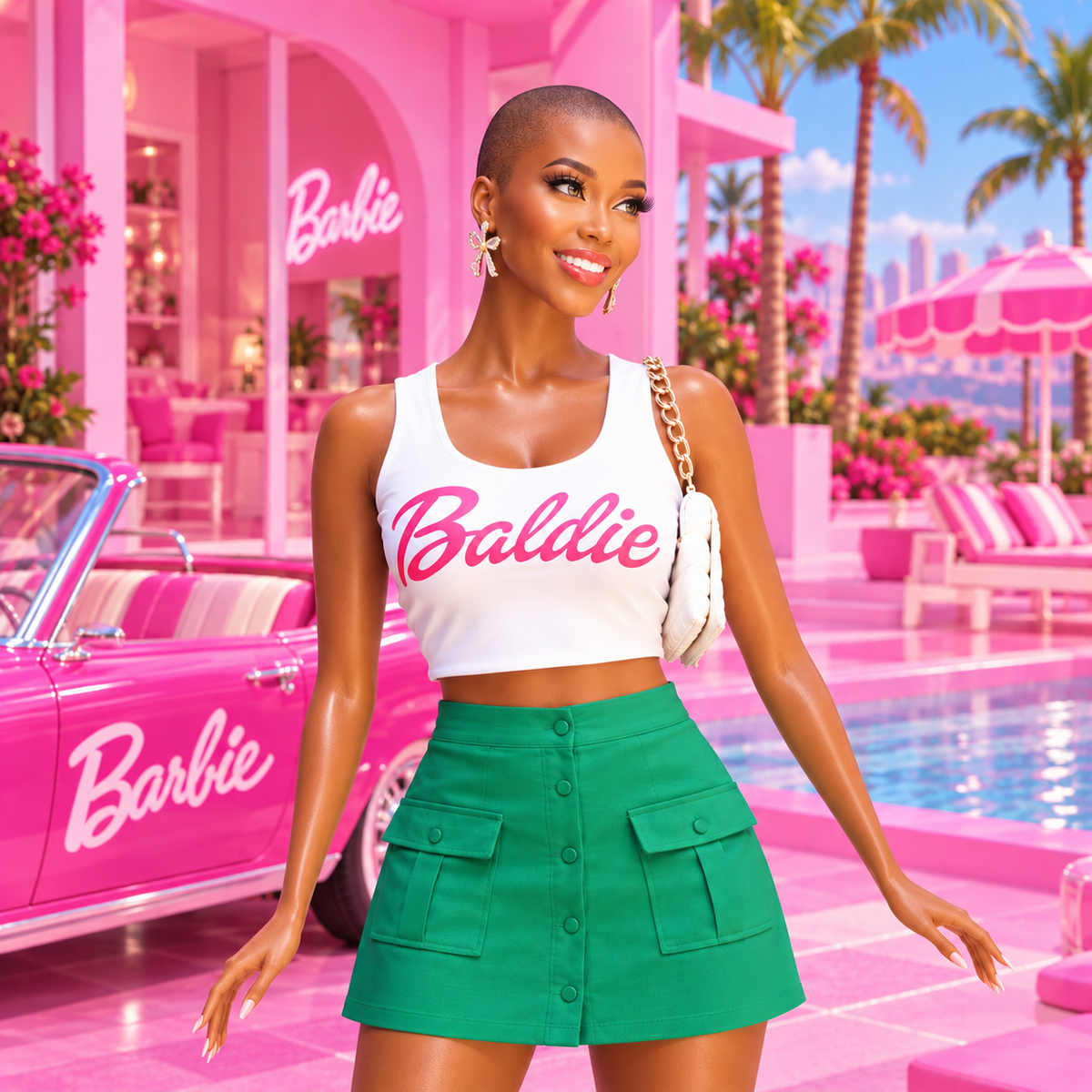 Baldie World White Tank Crop Top