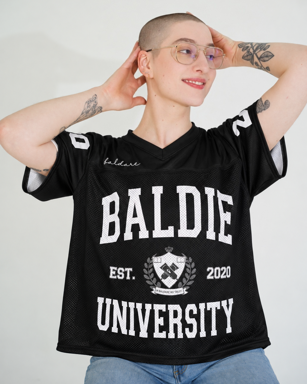 Black and White Baldie University Jersey