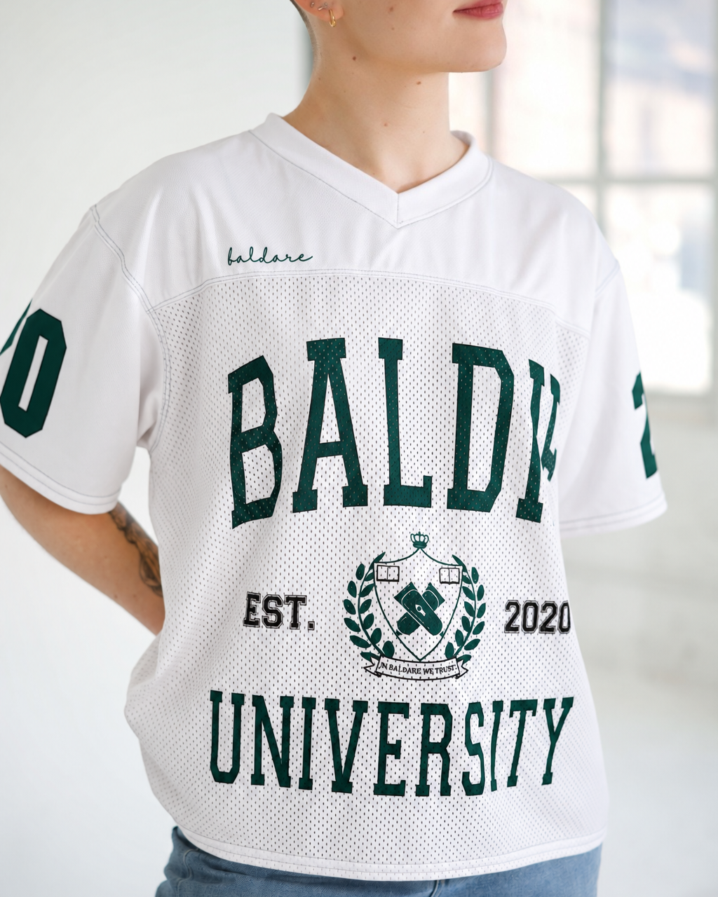 White Baldie University Jersey
