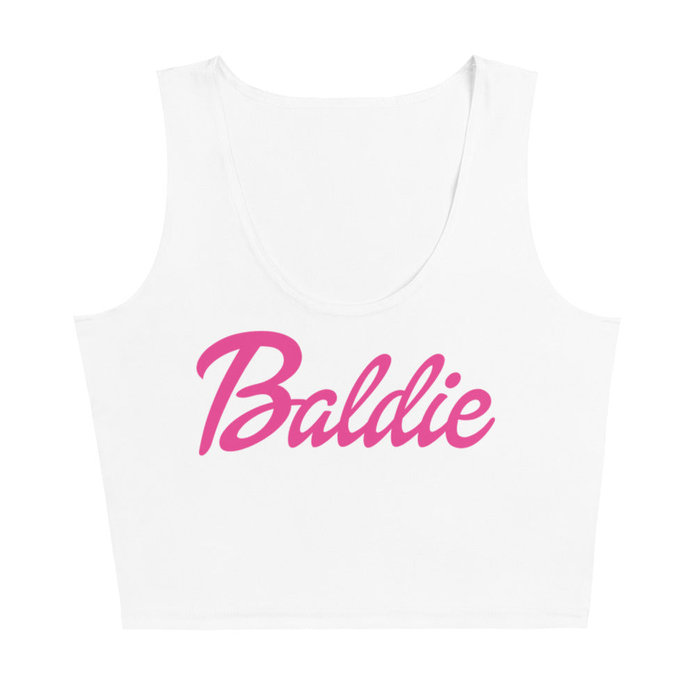 Baldie World White Tank Crop Top